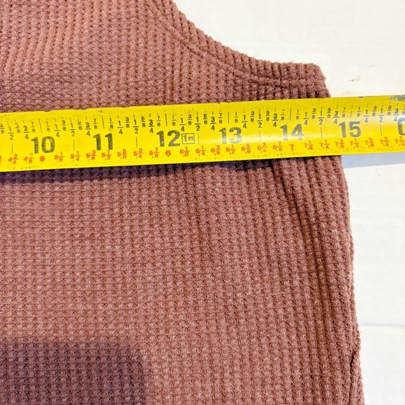 Lunya Ribbed Waffle Knit Pima Cotton Cropped Tank Top Size Medium Brown Henley - Picture 10 of 11